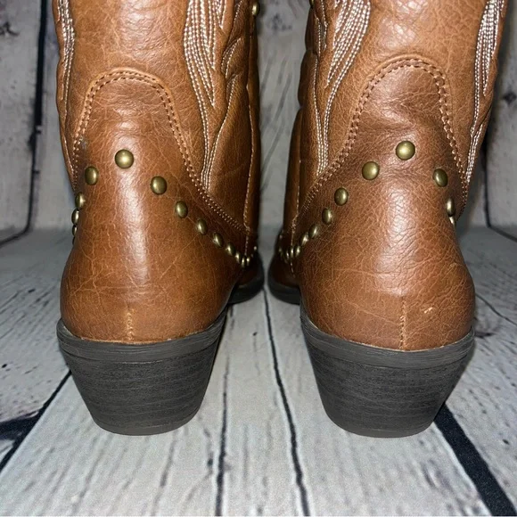 Vintage Women’s Brown Western Embroidered & Studded Cowboy Boots Size 8.5 - Picture 14 of 16